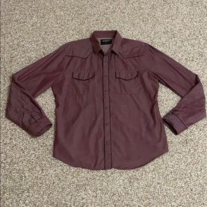 Express men’s red chambray western snap up shirt